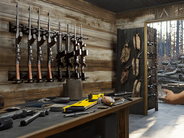rifle-racks-wall-mounted-long-gun-220-lbs-load-adjustable-hunting-lodge-use