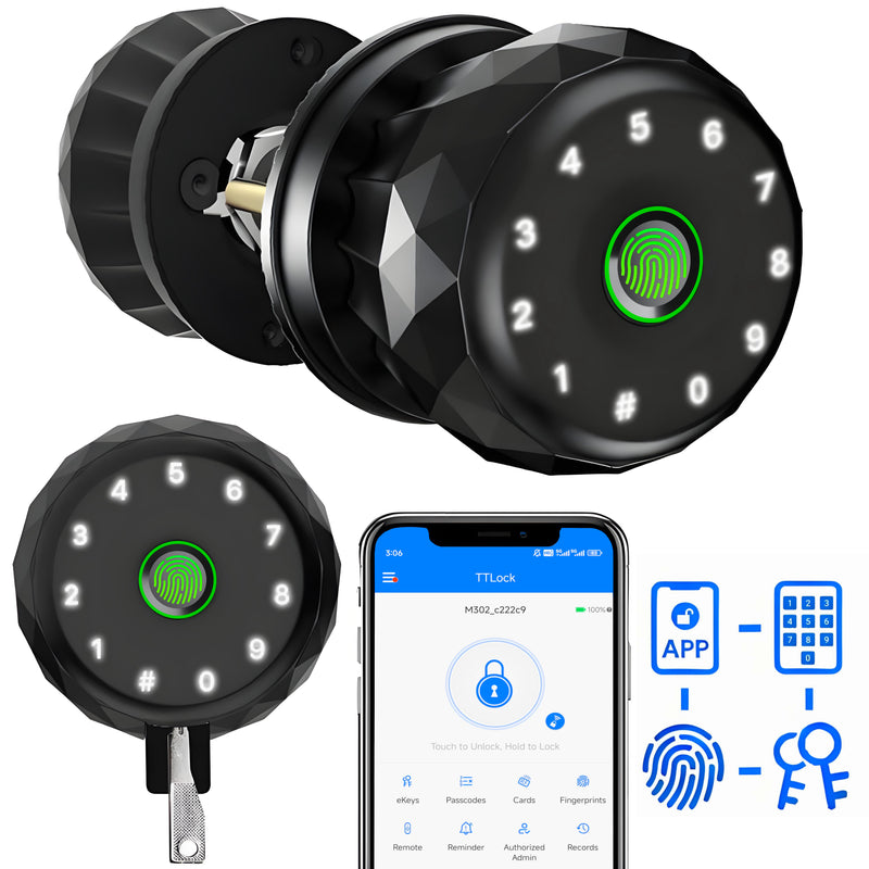 Blacksmith 2303P Smart Door Knob, Fingerprint APP Control Electronic Deadbolt