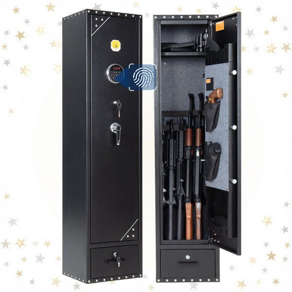 SF0105 Rifle Safe, 6 Long Gun Cabinet Fingerprints Separate Drawer