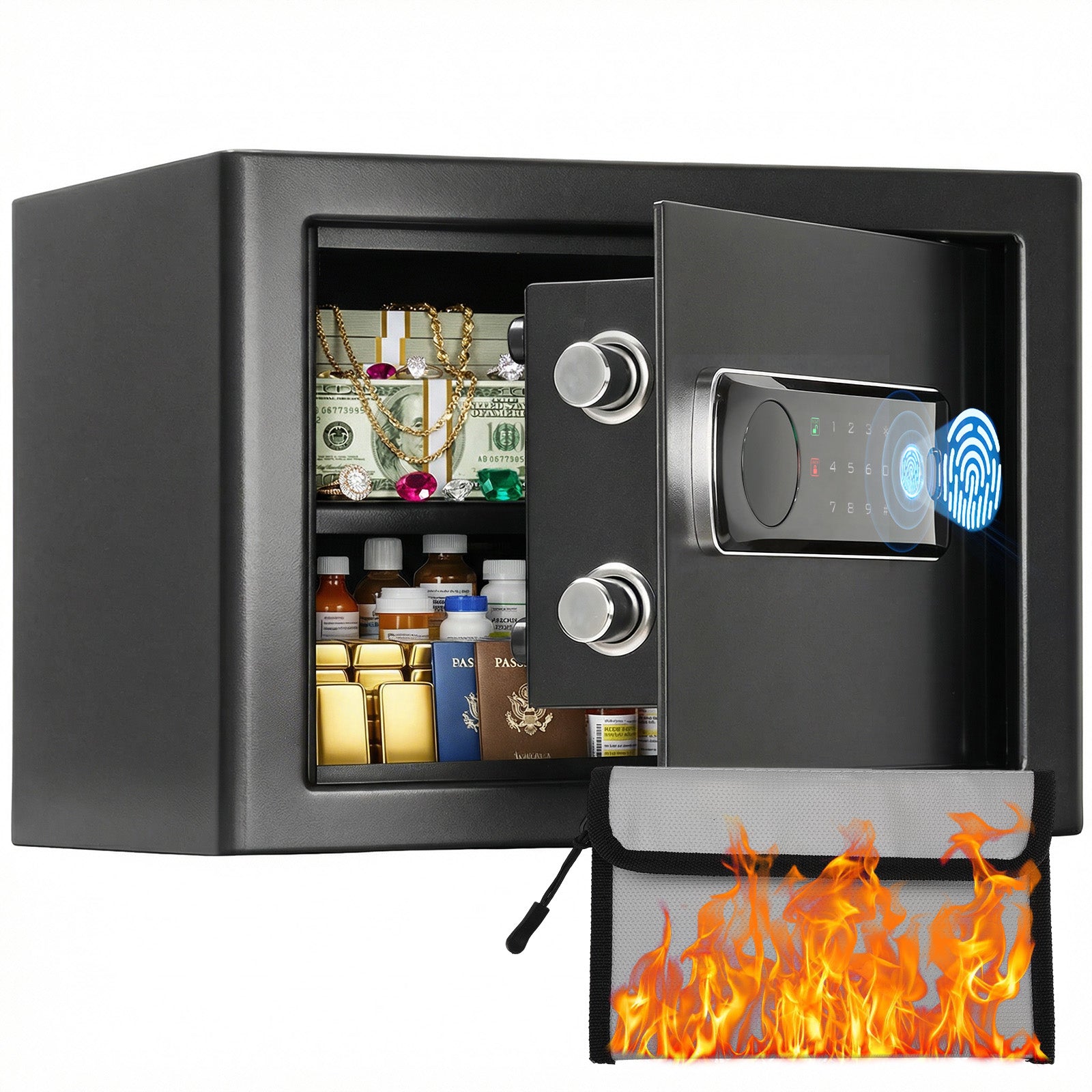 SF0702 Home Safe, 1.0 Cu Ft Hidden Knob Fingerprint Access