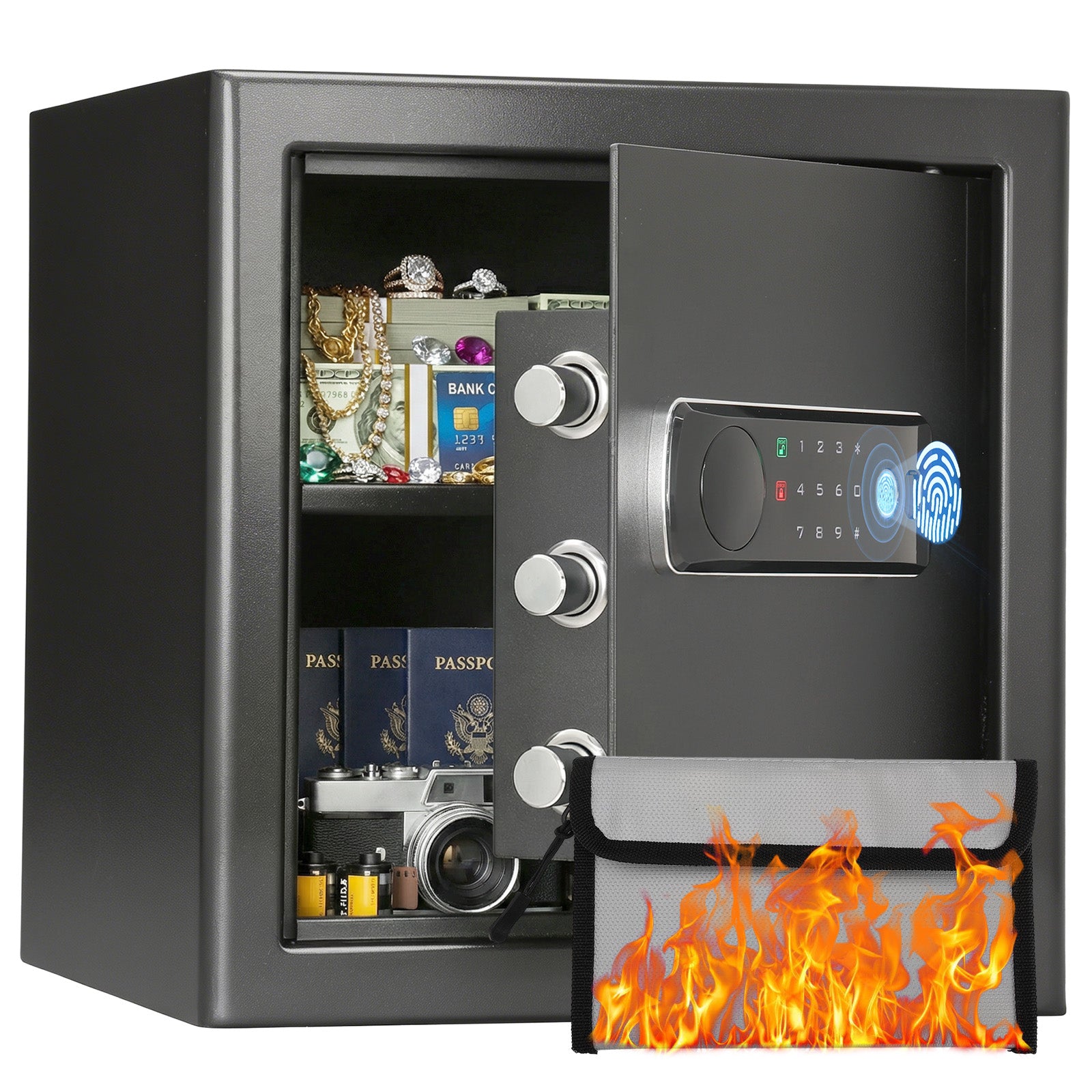 SF0703 Home Safe, 1.5 Cu Ft Hidden Knob Fingerprint - Blacksmith