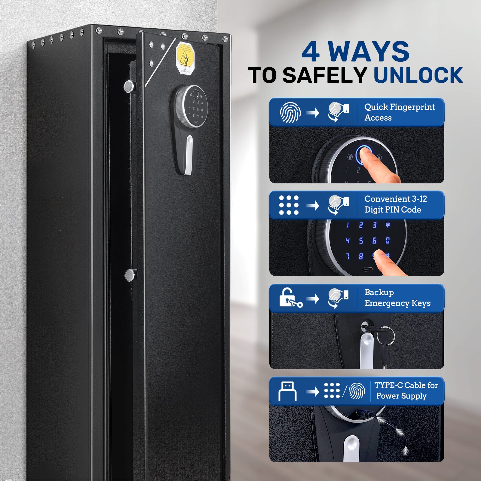 Fingerprint Rifle Case SF0104 Rifle Safe, Compact 5 Gun Cabinet Fingerprints - Blacksmith