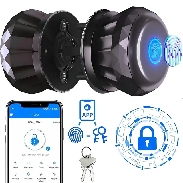 dl0201-fingerprint-door-knob-smart-app-control-lock-deadbolt-front-view