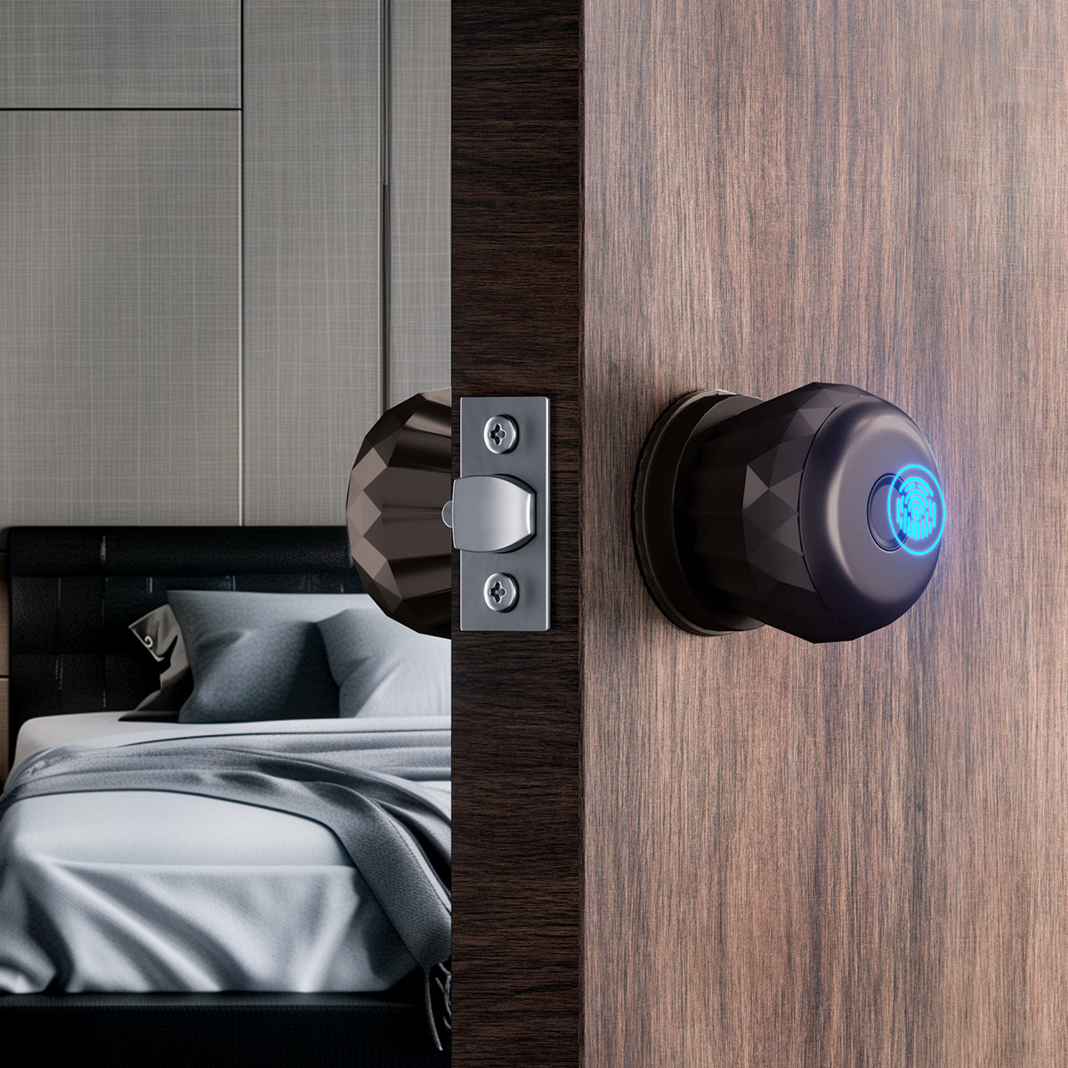 DL0201 Fingerprint Door Knob, Smart APP Deadbolt - Blacksmith