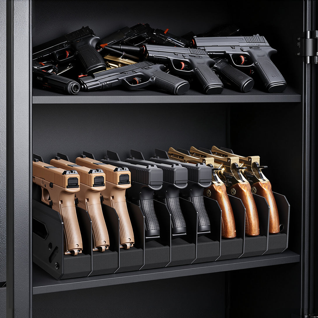 gm-series-pistol-rack-large-soft-foam-handgun-bookshelf-use