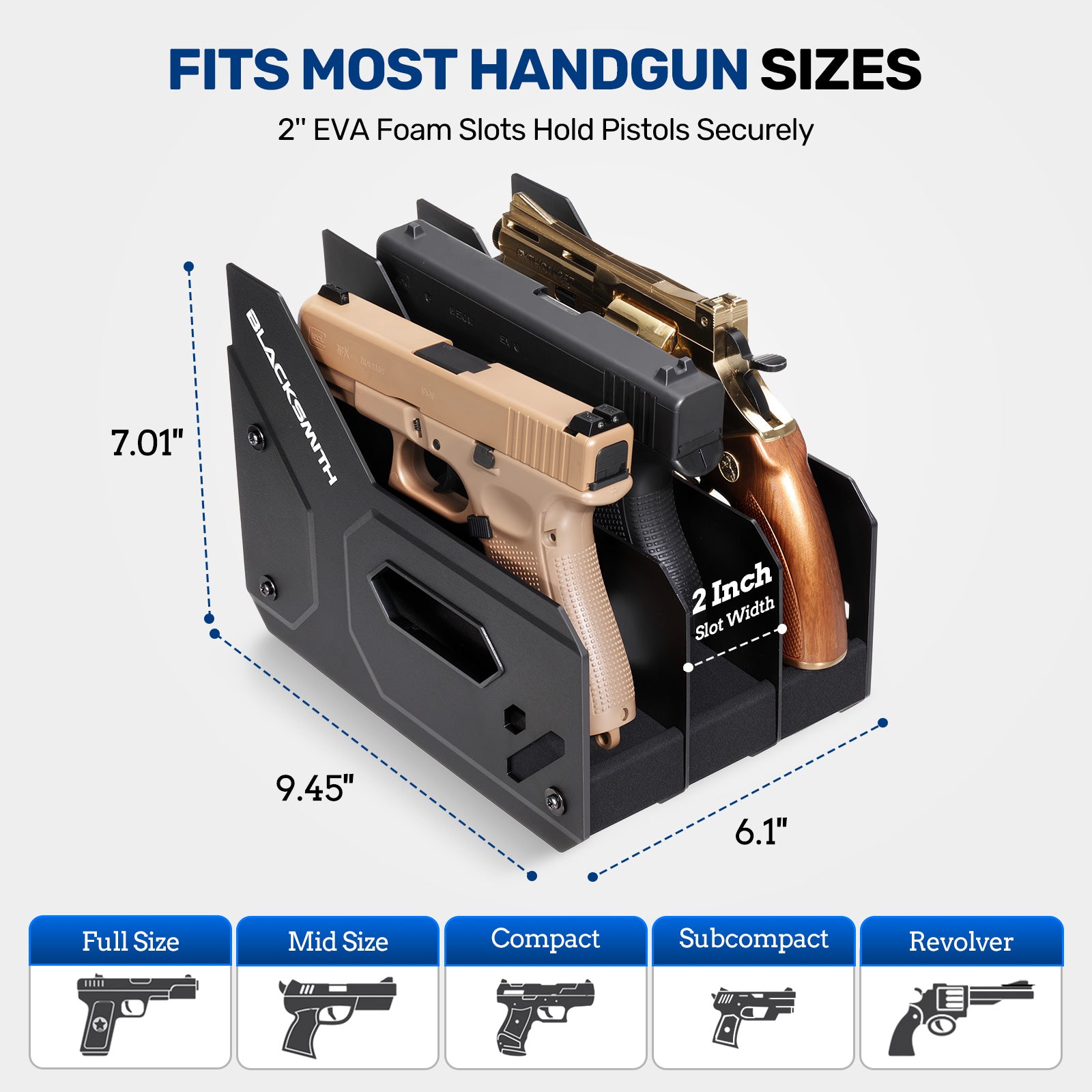 GM Series Pistol Rack, Large EVA Foam Handgun Stand - Blacksmith