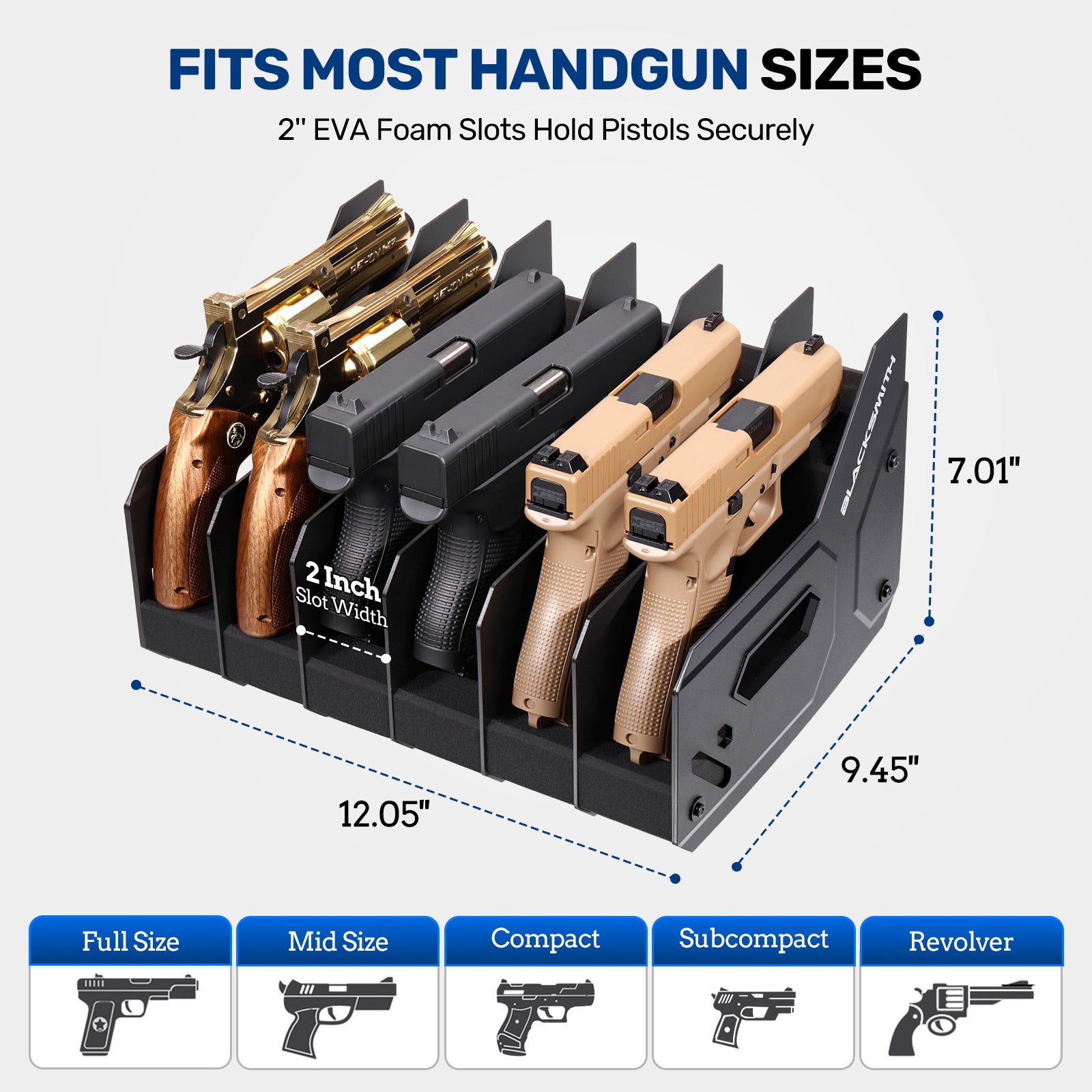 GM Series Pistol Rack, Large EVA Foam Handgun Stand - Blacksmith