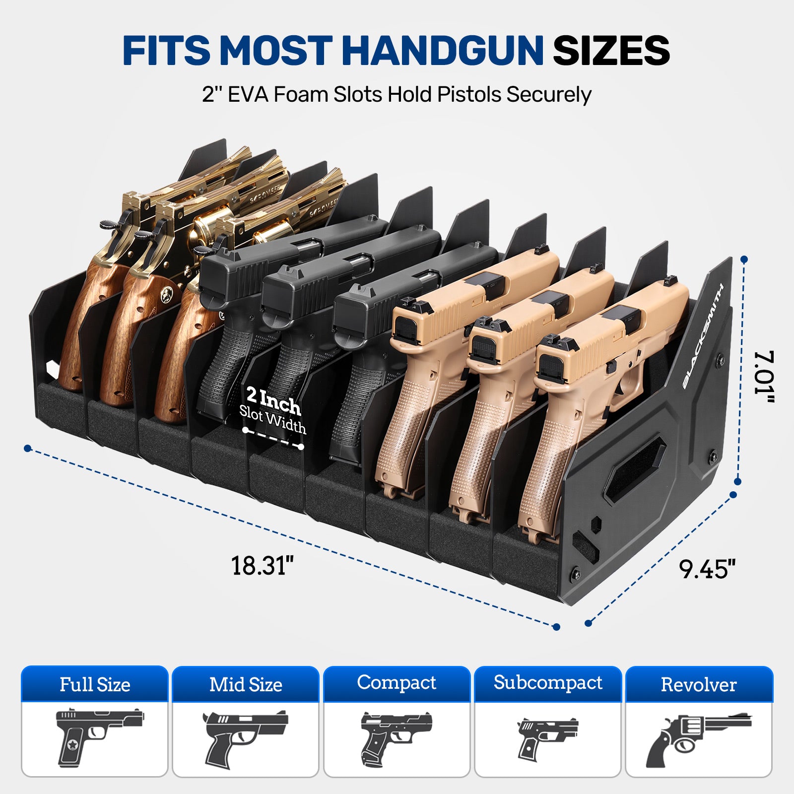 GM Series Pistol Rack, Large EVA Foam Handgun Stand - Blacksmith