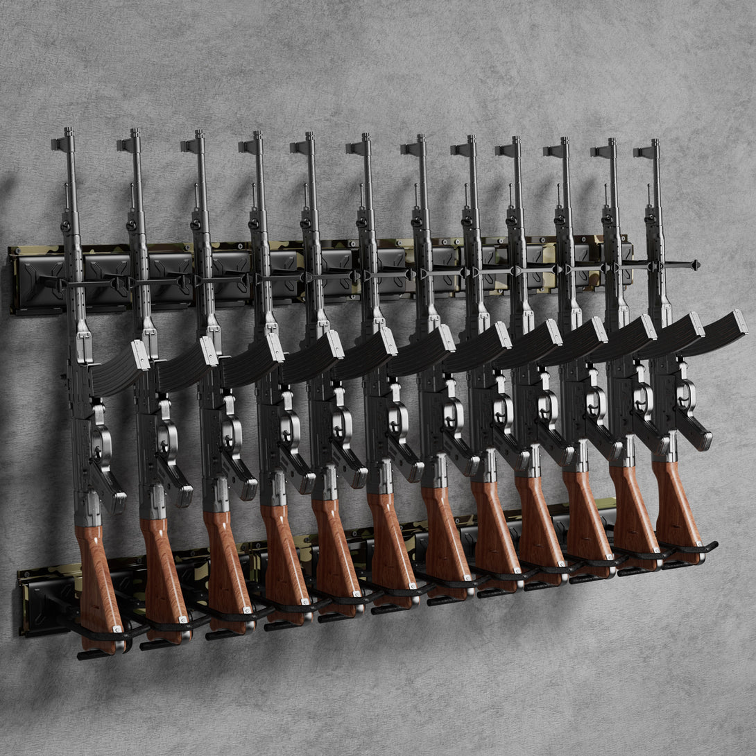 gr1201-rifle-racks-12-long-guns-wall-mounted-adjustable-front-view-green