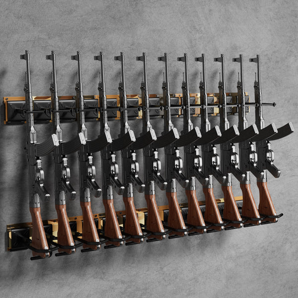 gr1201-rifle-racks-12-long-guns-wall-mounted-adjustable-front-view-yellow