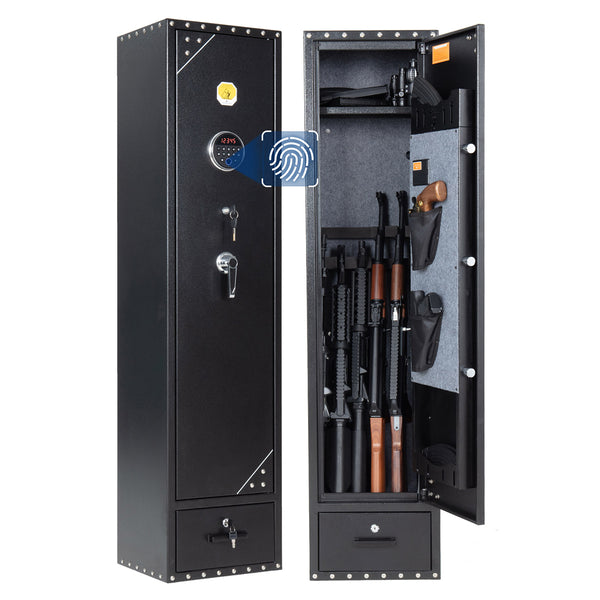 SF0105 Rifle Safe, 6 Long Gun Cabinet Fingerprints Separate Drawer