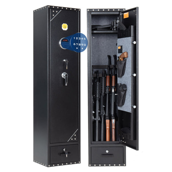 SE0105 Rifle Safe, 6 Long Gun Cabinet Keypad Separate Drawer