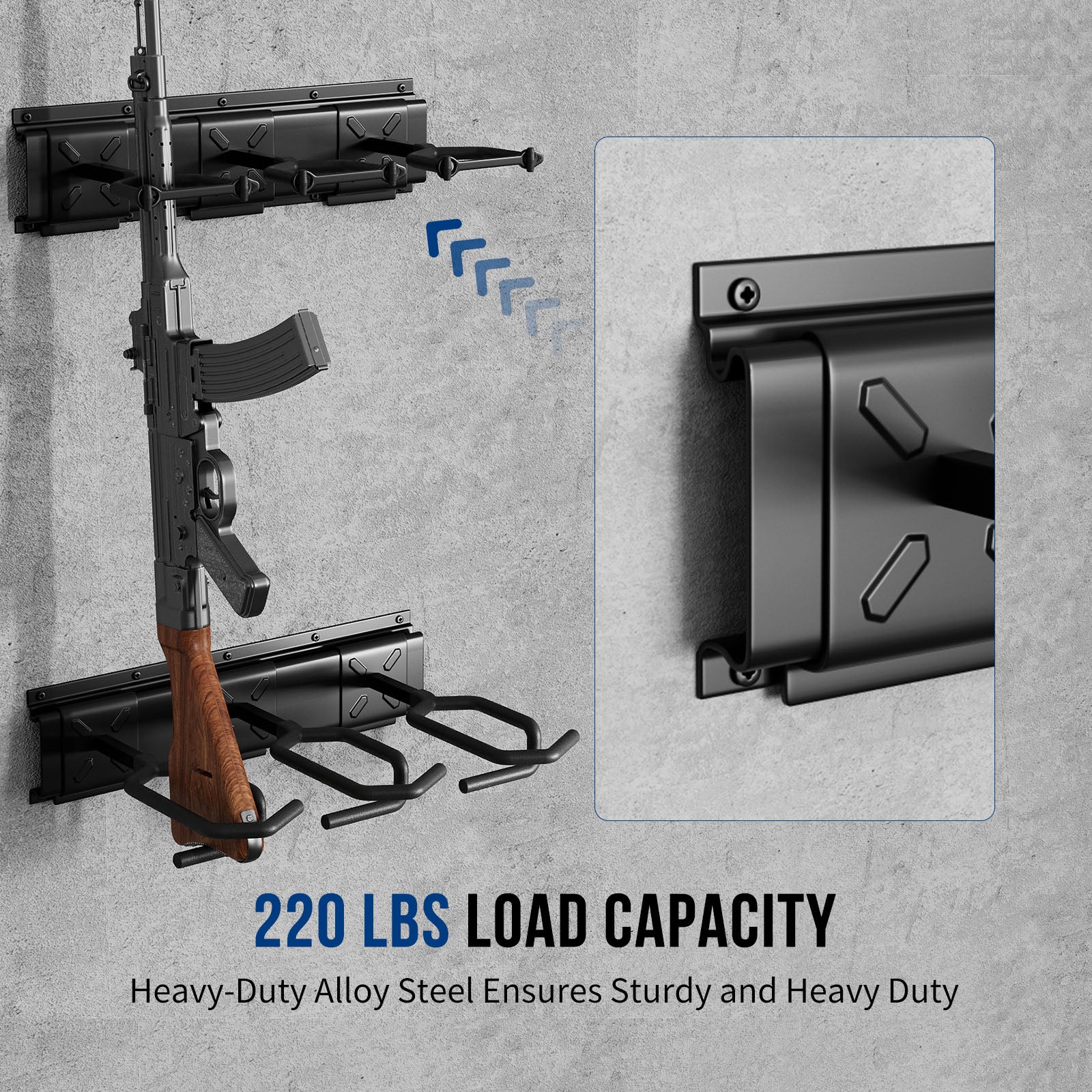 Rifle Racks Wall Mounted, 220 Lbs Load Adjustable - Blacksmith