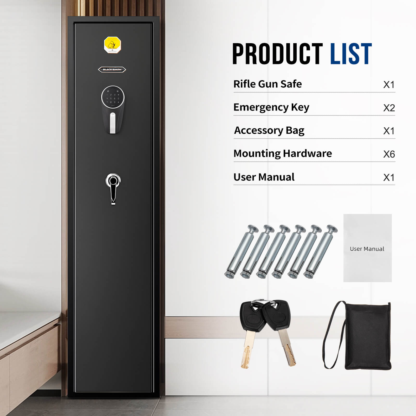 SE0104 Rifle Safe, 5 Long with Digital Panel - Blacksmith