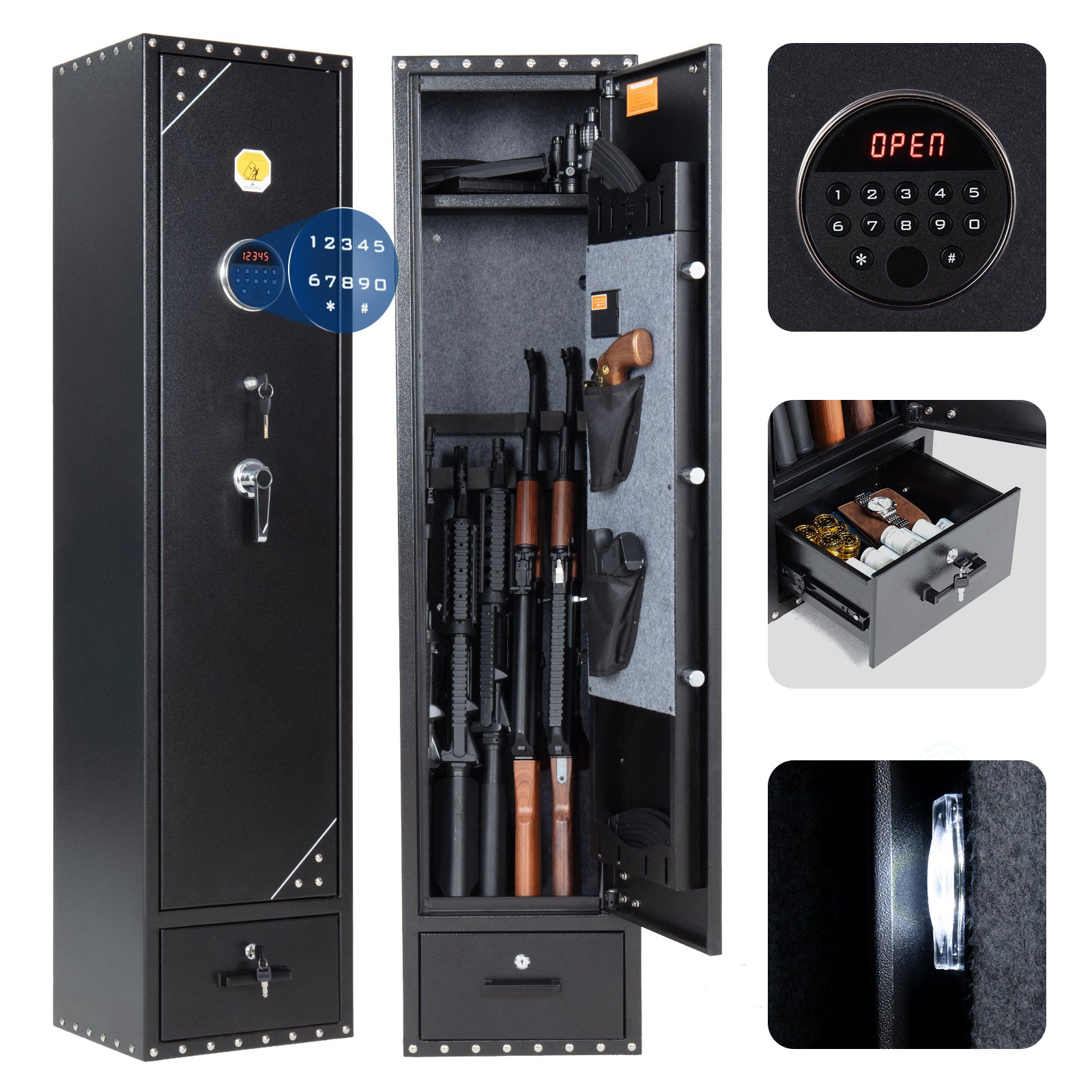 Safety Click Rifle SE0105 Rifle Safe, 6 Long Gun Cabinet Keypad Separate Drawer – Blacksmith
