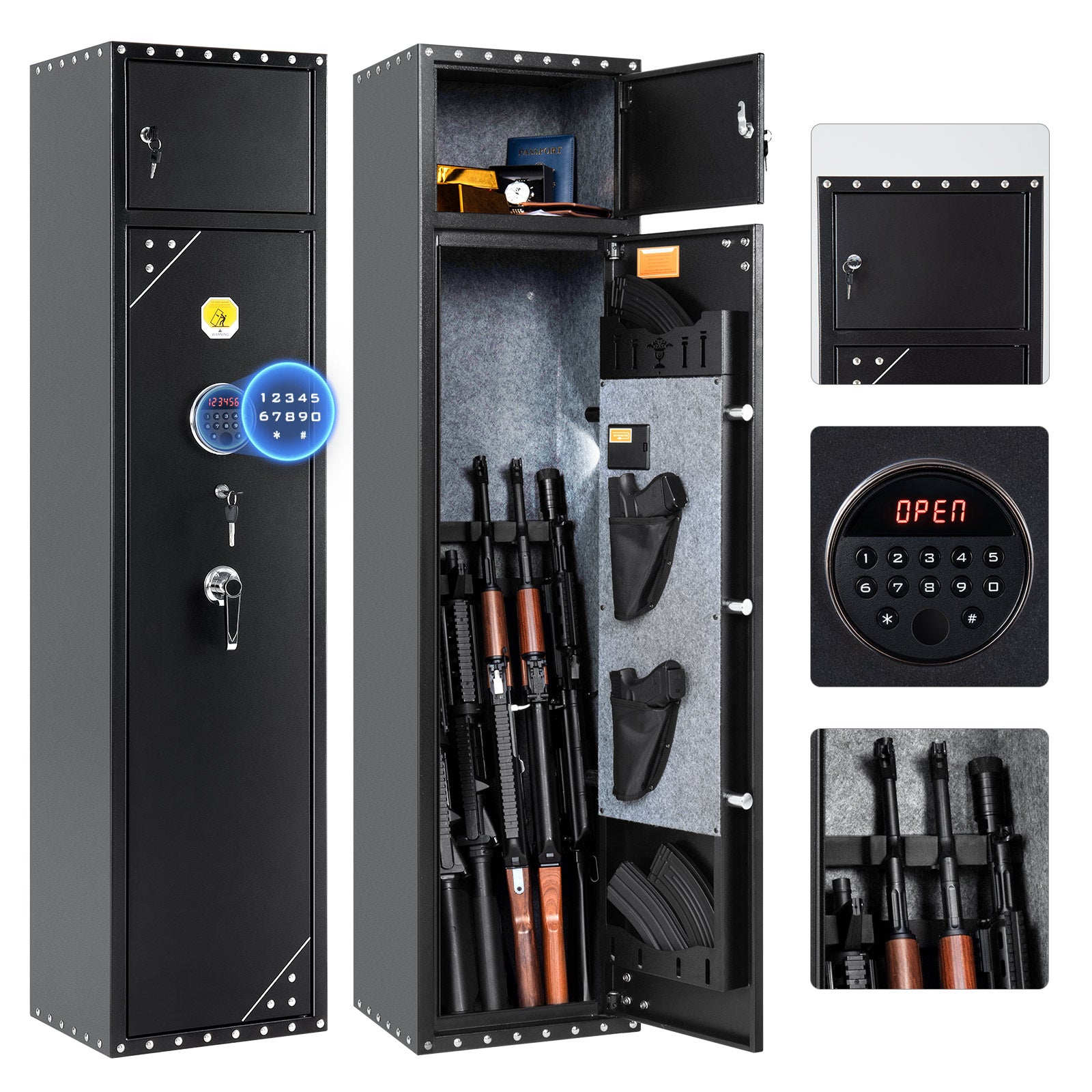 Standing 6 Rifle Safe SE0107 Rifle Safe, 6 Long Gun Keypad Separate Lockbox - Blacksmith