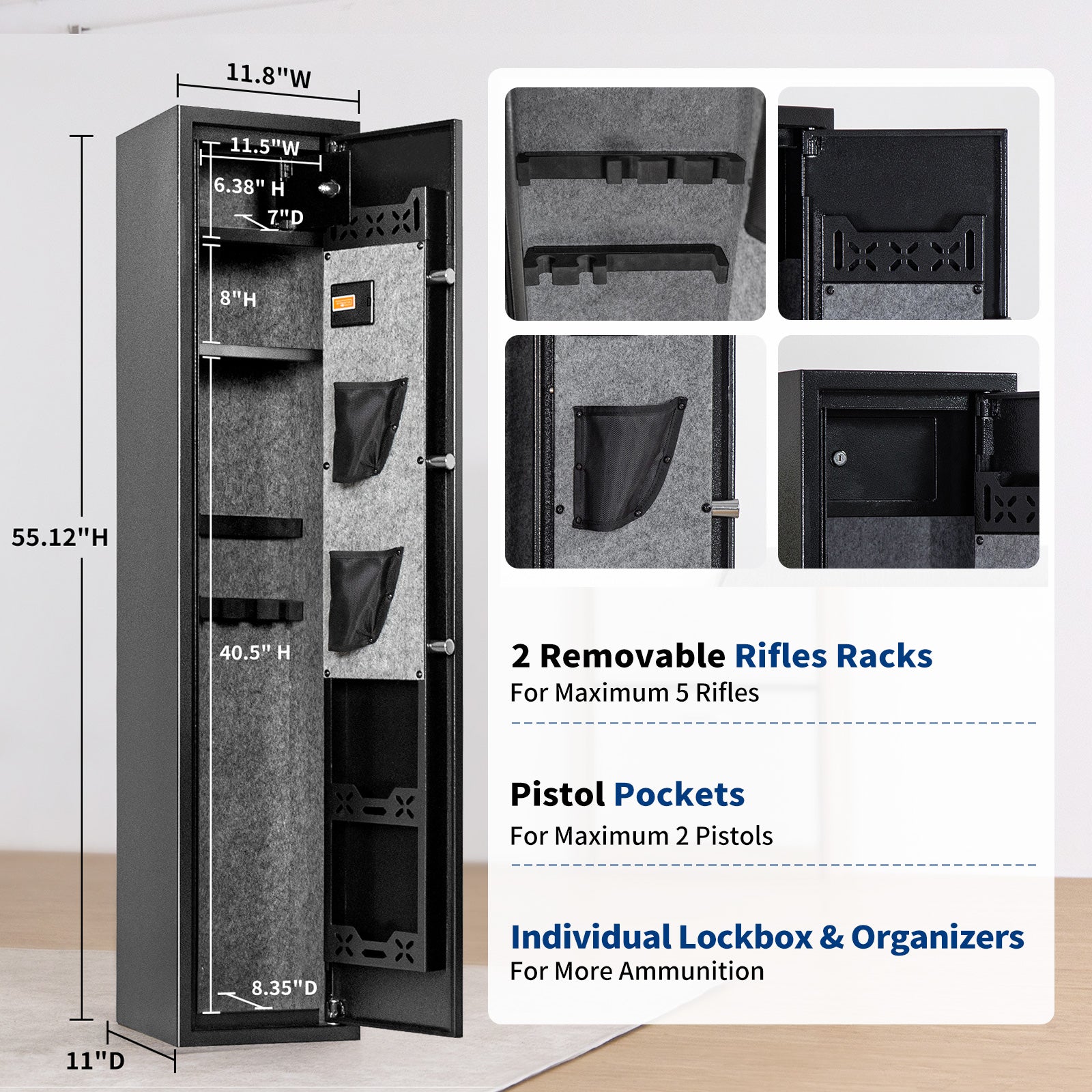 SF0104 Rifle Safe, 5 Long Gun Cabinet Fingerprints - Blacksmith