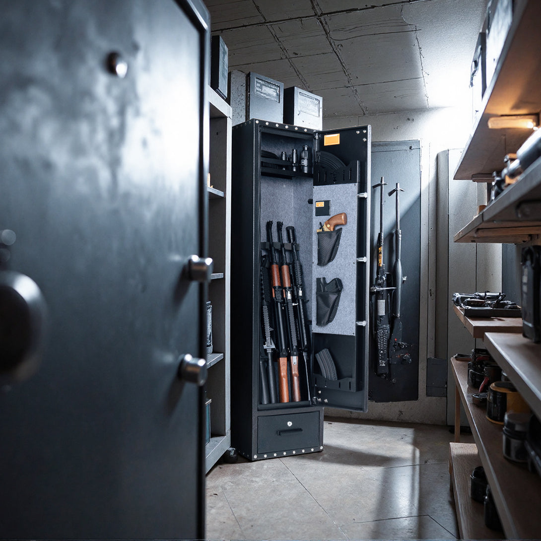 Standing 6 Rifle Safe Rifle Safe, 6 Long Gun Fingerprint Separate Drawer - Blacksmith