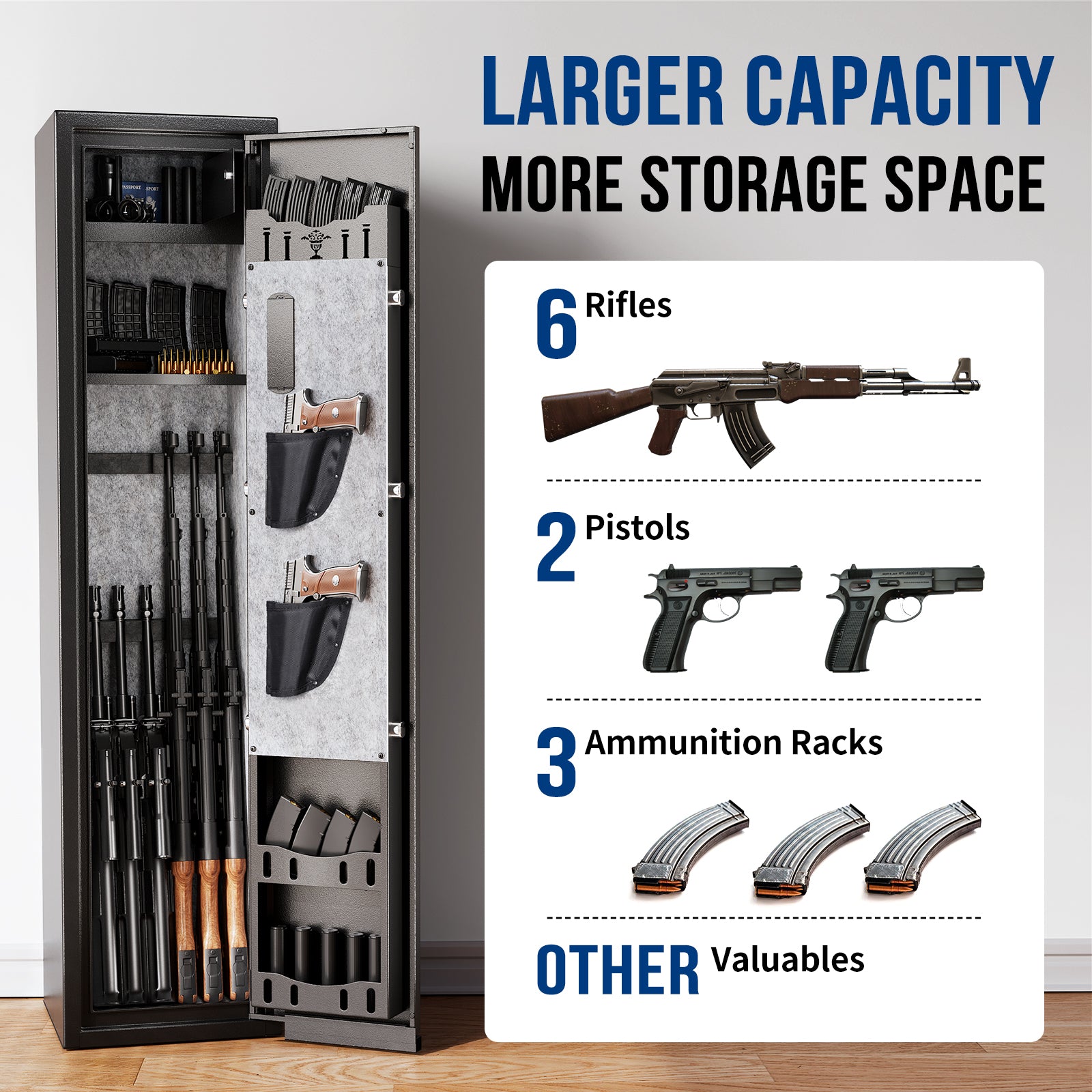 Standing 6 Rifle Safe SF0106 Rifle Safe, 6 Long Gun Fingerprints - BlackSmith – Blacksmith