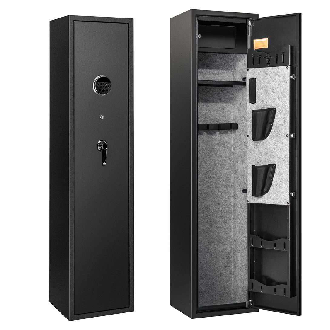 sf0106-rifle-safe-6-long-gun-cabinet-with-fingerprints-with-lockbox-front-view-blacksmith