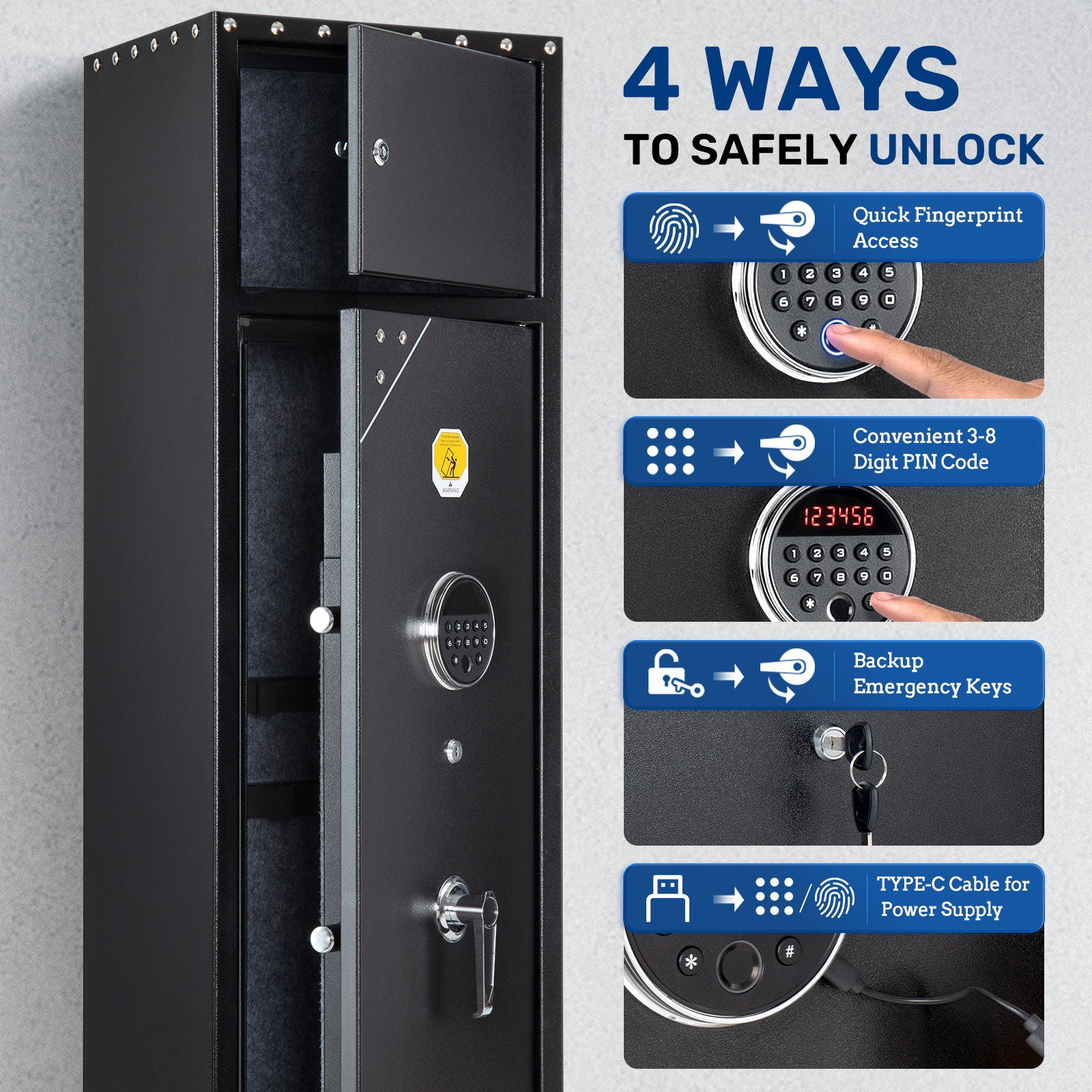Rifle Safe, 6 Long Gun Fingerprints Separate Box - Blacksmith