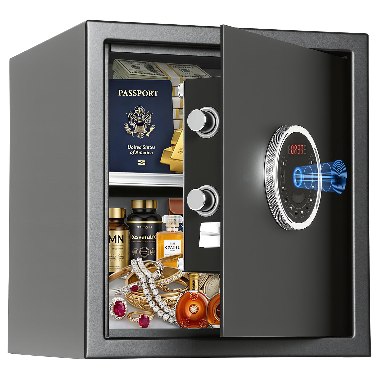 SF0503 Home Safe, Auto-Open 1.5 Cu Ft with Fingerprint- Blacksmith