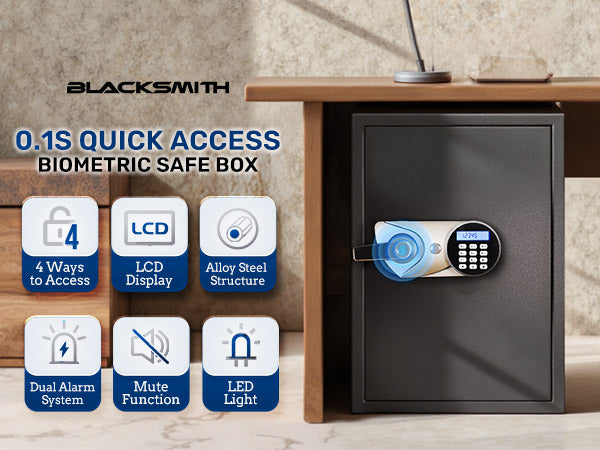 Home Safe, 2.0 Cu Ft Fingerprint Keypad Unlock - Blacksmith