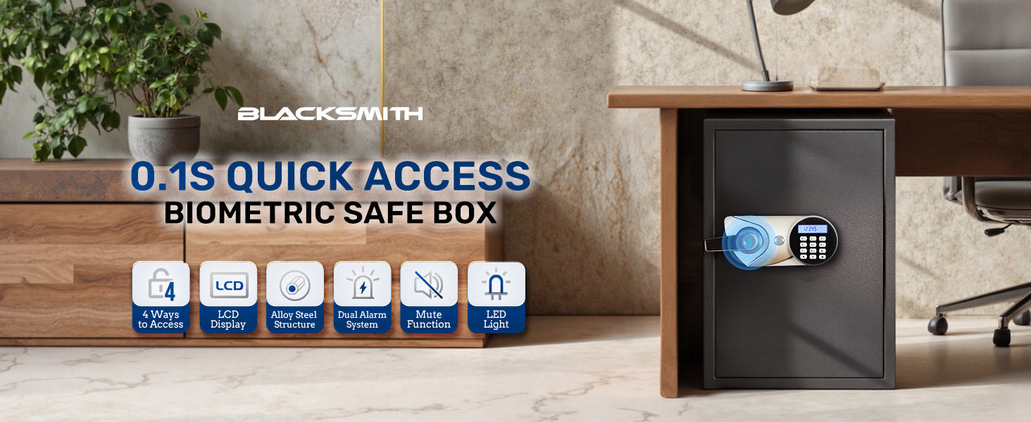 Home Safe, 2.0 Cu Ft Fingerprint Keypad Unlock - Blacksmith