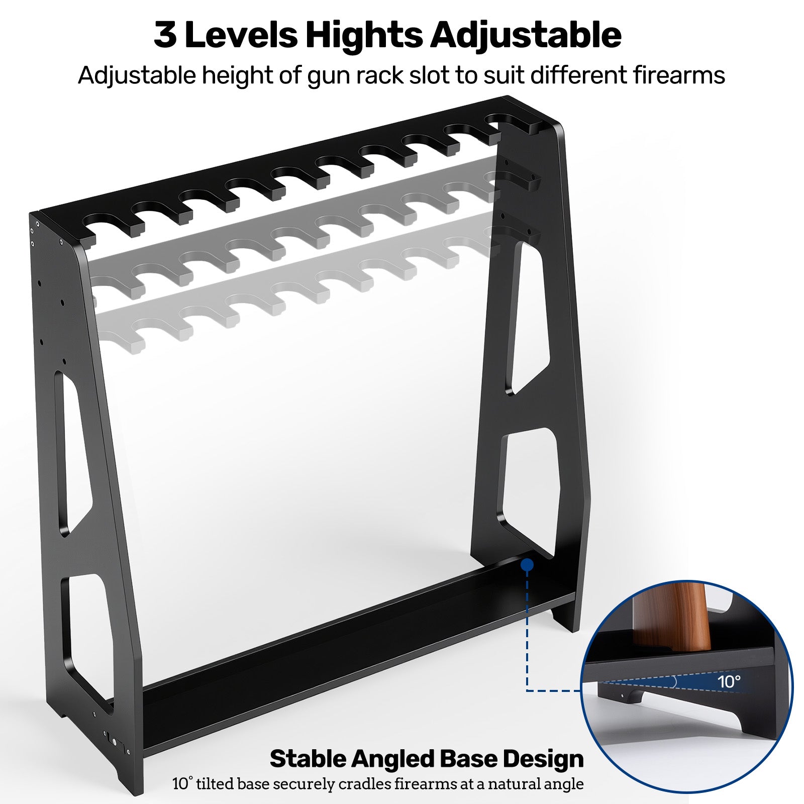 Gun Racks, 10 Rifle Floor Standing with Pistol Shelves - Blacksmith
