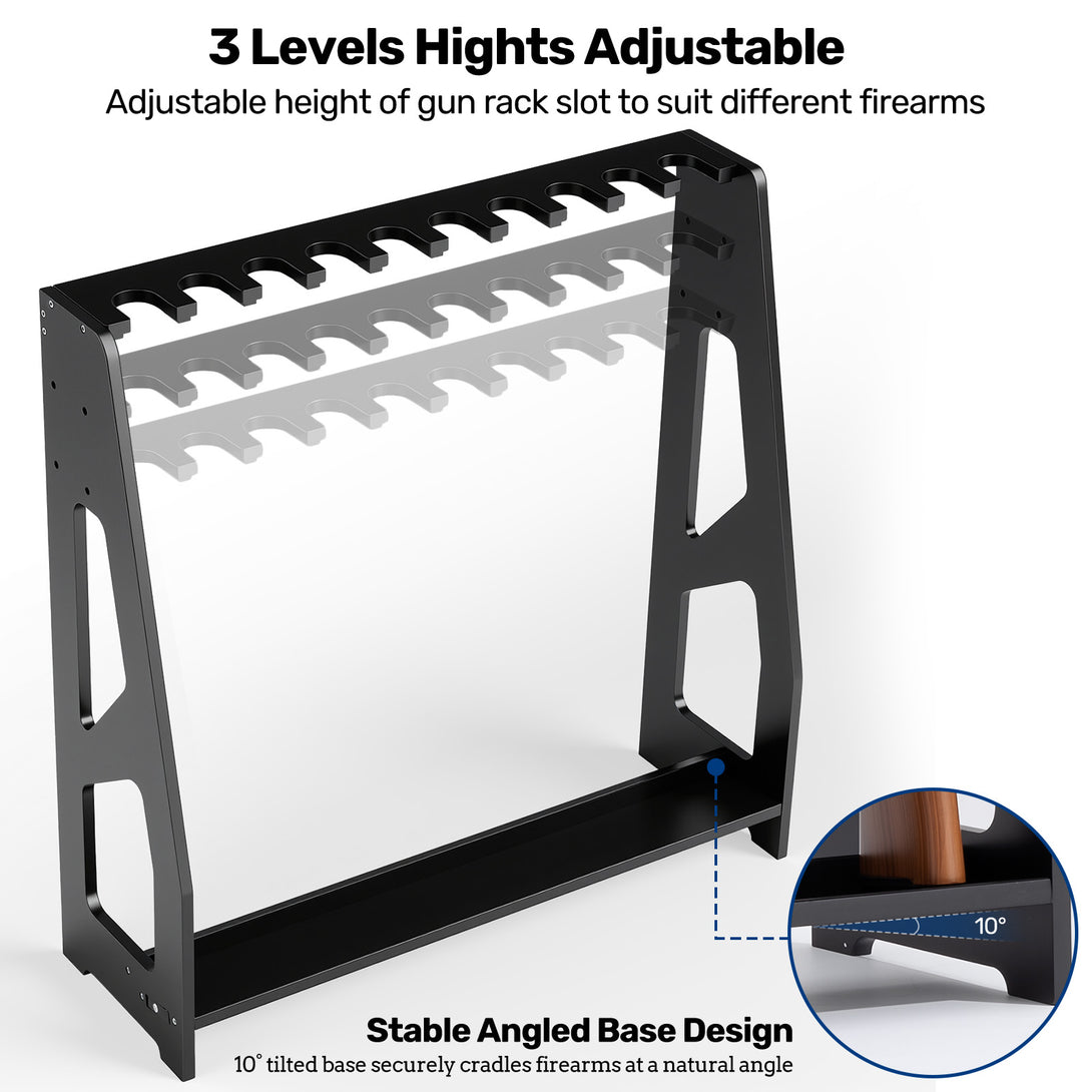 Leveled Gun Rack Gun Racks, 10 Rifle Floor Standing with Pistol Shelves - Blacksmith