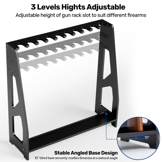 uwr-ma10-rifle-racks-10-long-gun-floor-standing-with-pistol-shelves-3-levels-hights-adjustable