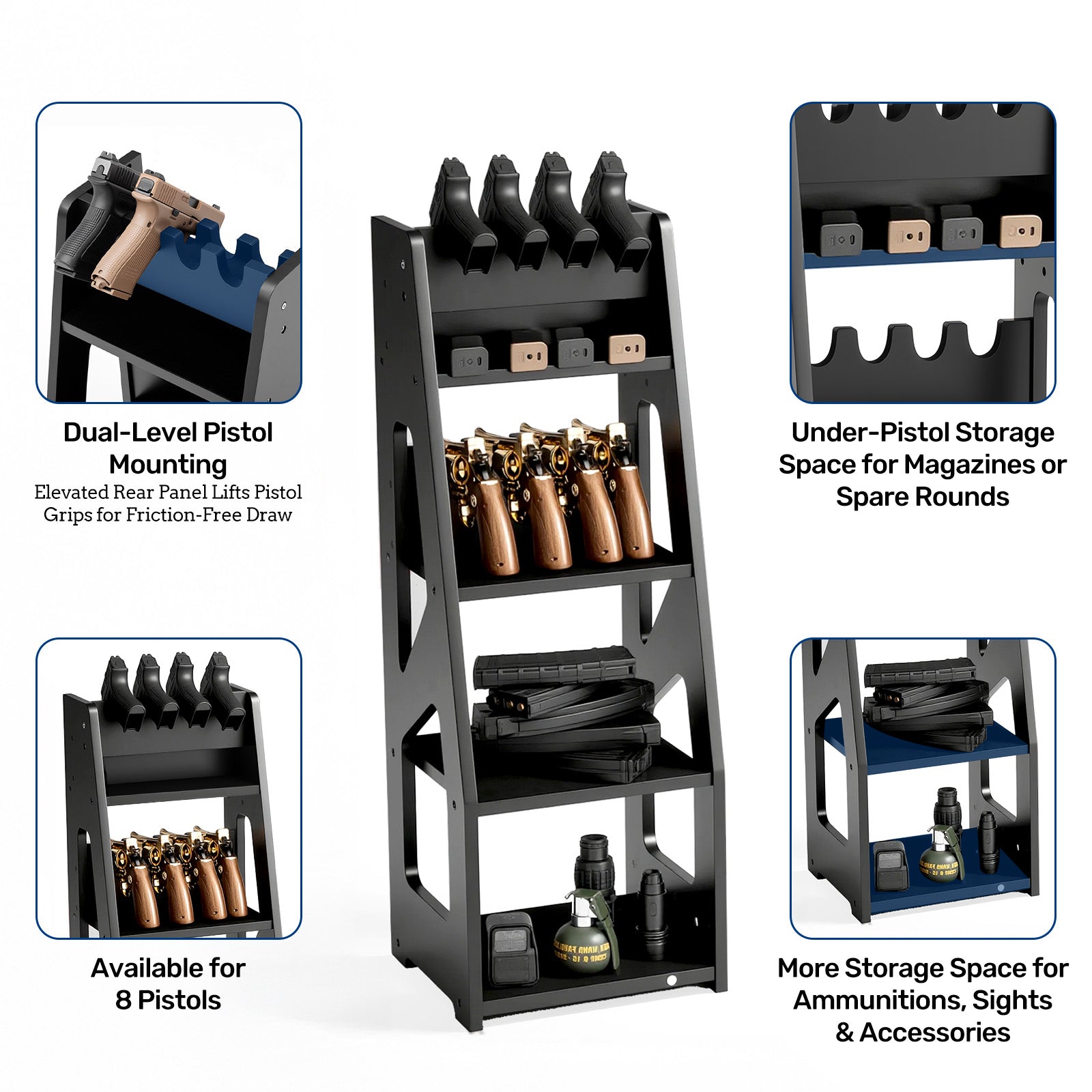 Gun Racks, 10 Rifle Floor Standing with Pistol Shelves - Blacksmith