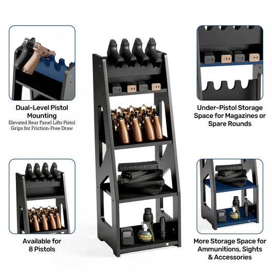 uwr-ma10-rifle-racks-10-long-gun-floor-standing-with-pistol-shelves-dual-level-pistol-mounting