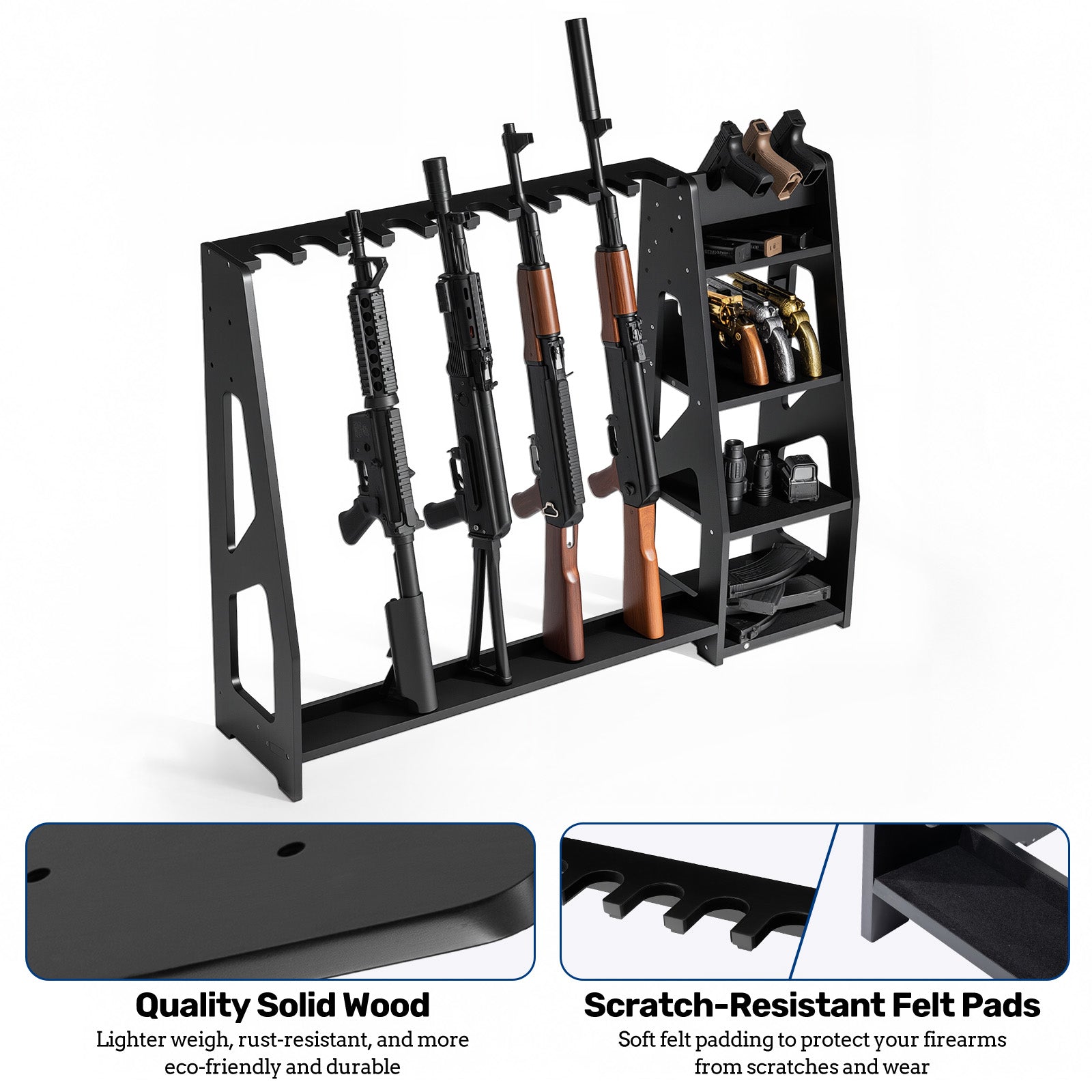 Gun Racks, 10 Rifle Floor Standing with Pistol Shelves - Blacksmith