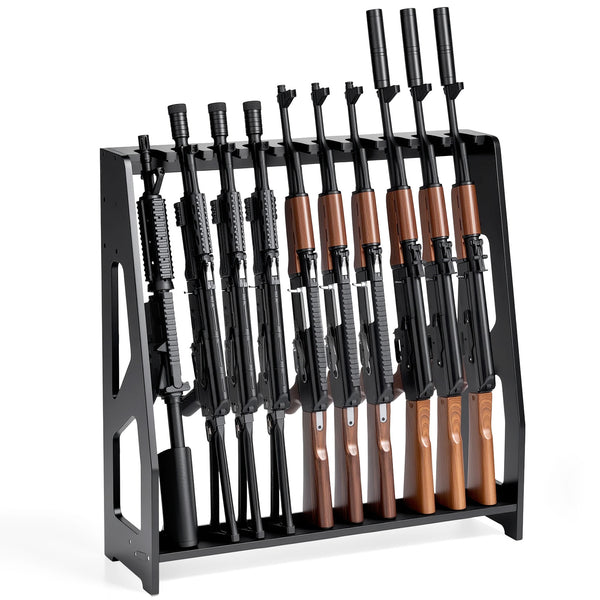 uwr-mb10-gun-racks-10-long-gun-wooden-standing-storage-adjustable-front-view