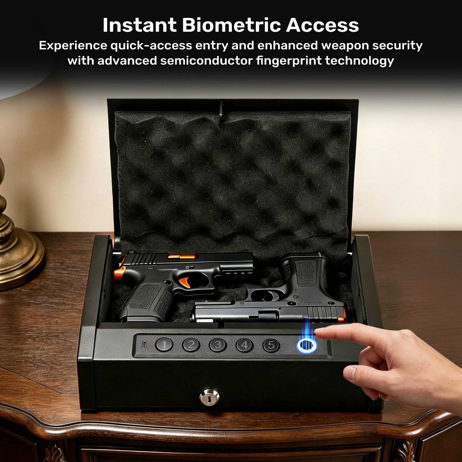 XH-T02 Pistol Safe, Portable Gun Box with Fingerprint - Blacksmith